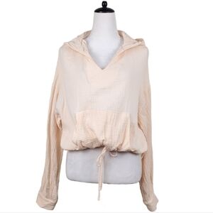 Morgan Claire Beige Top w/Hoodie 100% Cotton, Kangaroo Pocket, Size Large